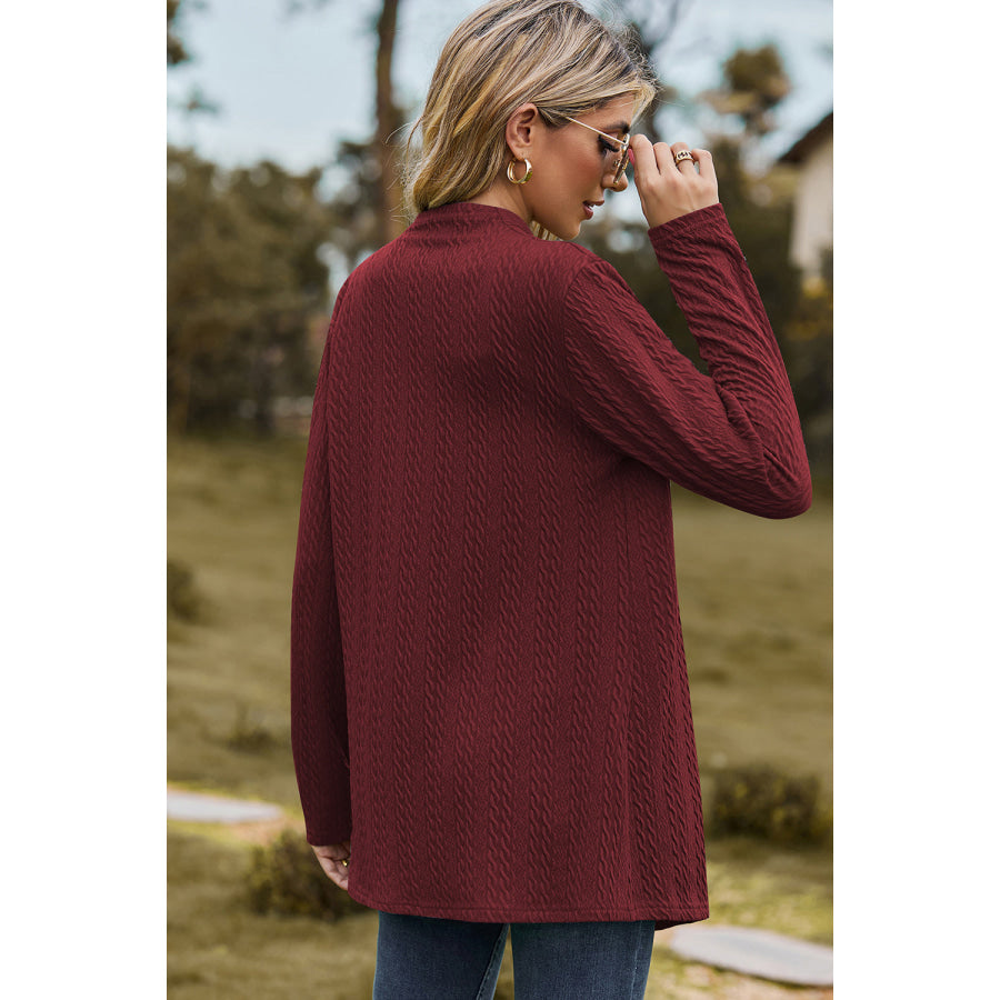 Textured Open Front Long Sleeve Cardigan Apparel and Accessories