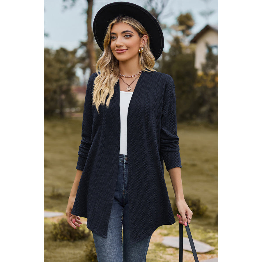 Textured Open Front Long Sleeve Cardigan Apparel and Accessories