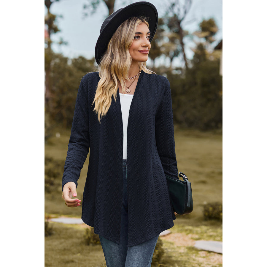 Textured Open Front Long Sleeve Cardigan Apparel and Accessories