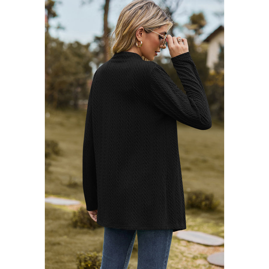 Textured Open Front Long Sleeve Cardigan Apparel and Accessories