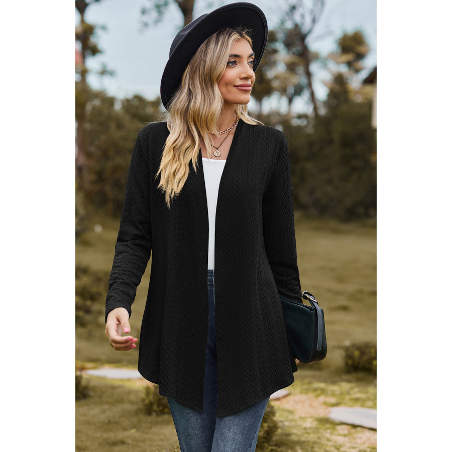 Textured Open Front Long Sleeve Cardigan Apparel and Accessories