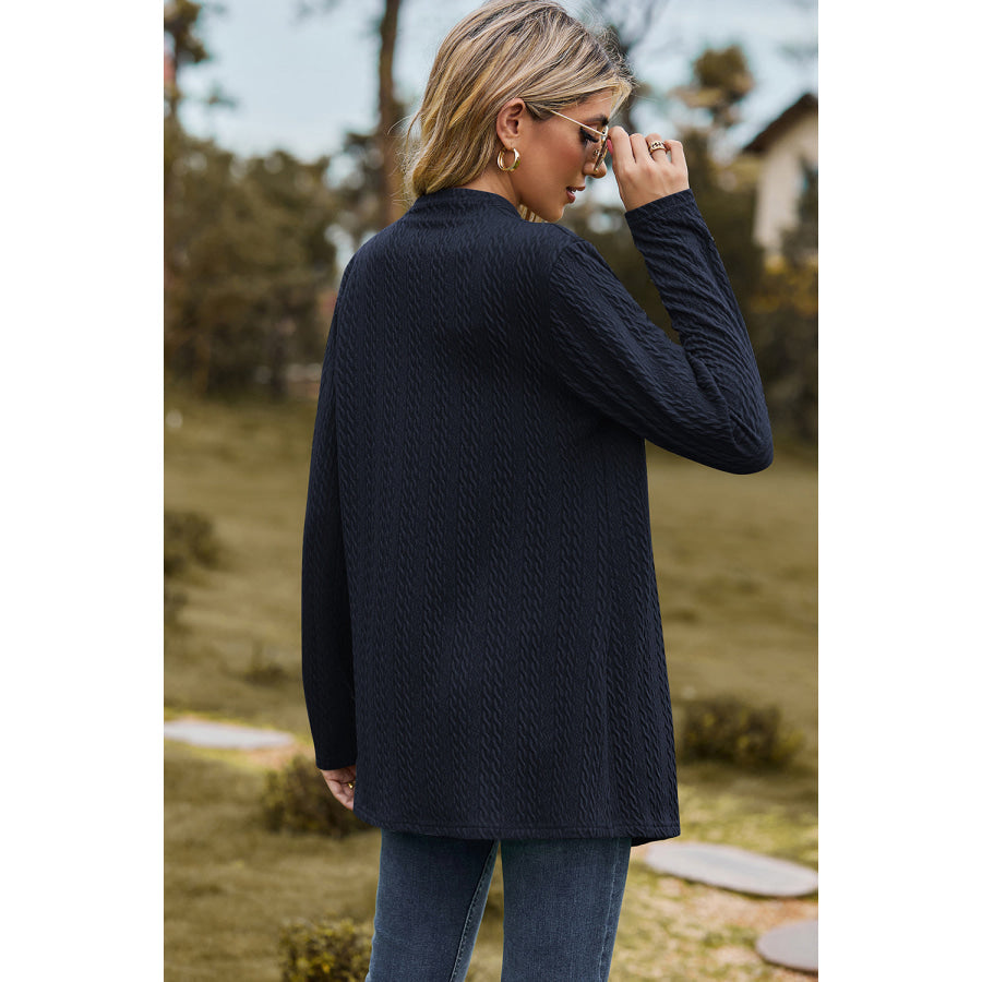 Textured Open Front Long Sleeve Cardigan Apparel and Accessories