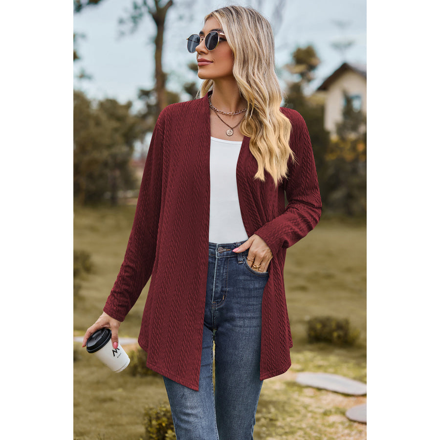 Textured Open Front Long Sleeve Cardigan Apparel and Accessories