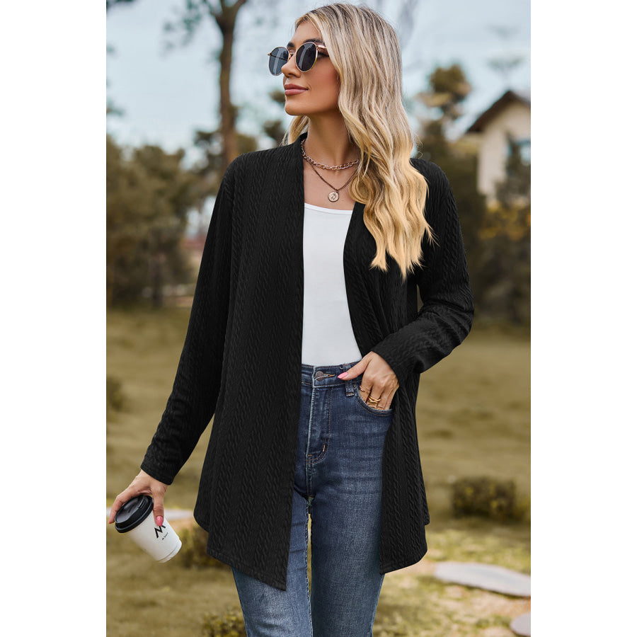 Textured Open Front Long Sleeve Cardigan Apparel and Accessories