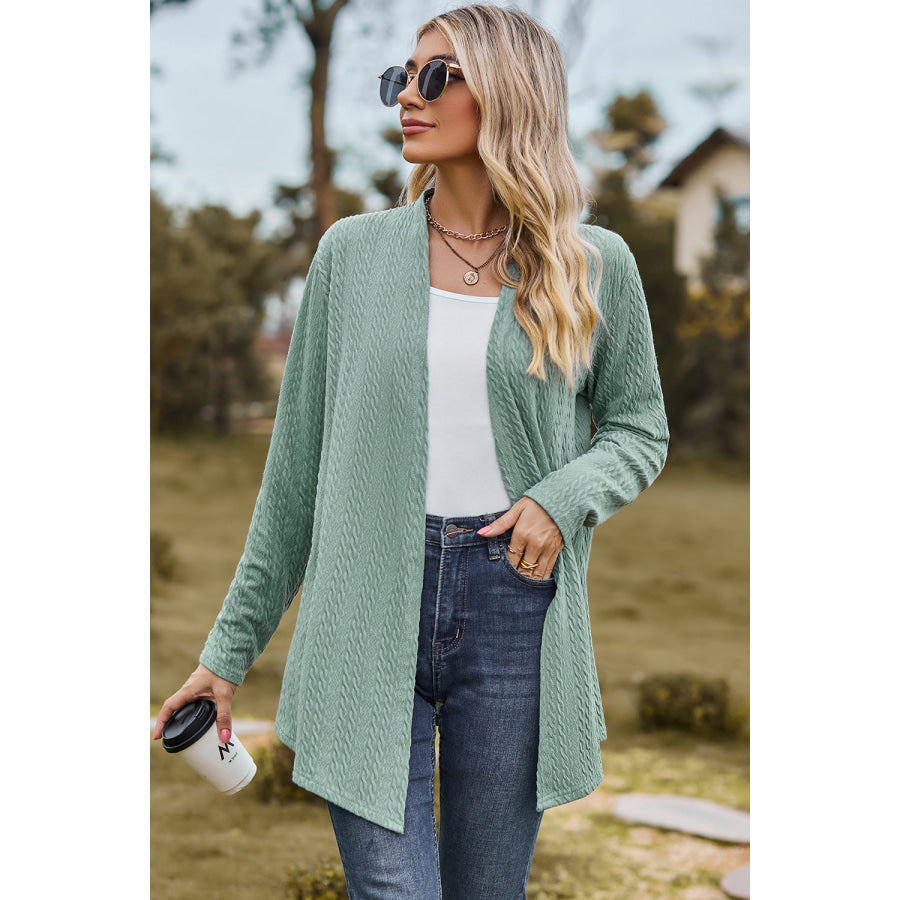 Textured Open Front Long Sleeve Cardigan Apparel and Accessories