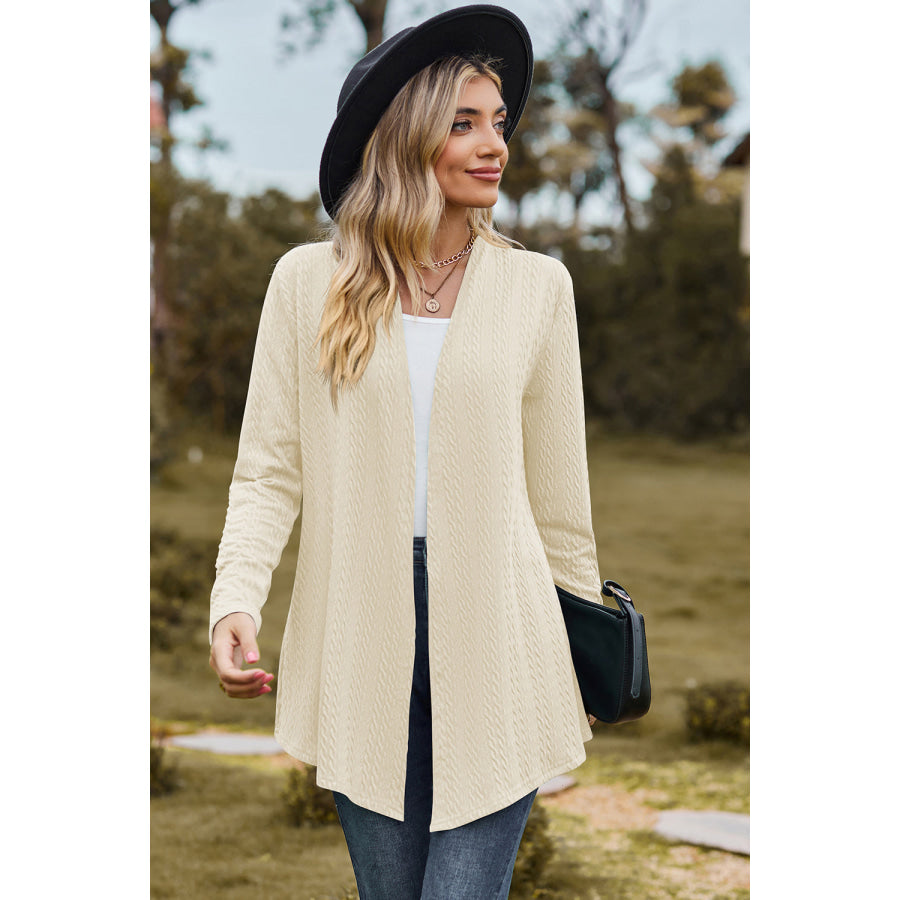 Textured Open Front Long Sleeve Cardigan Apparel and Accessories