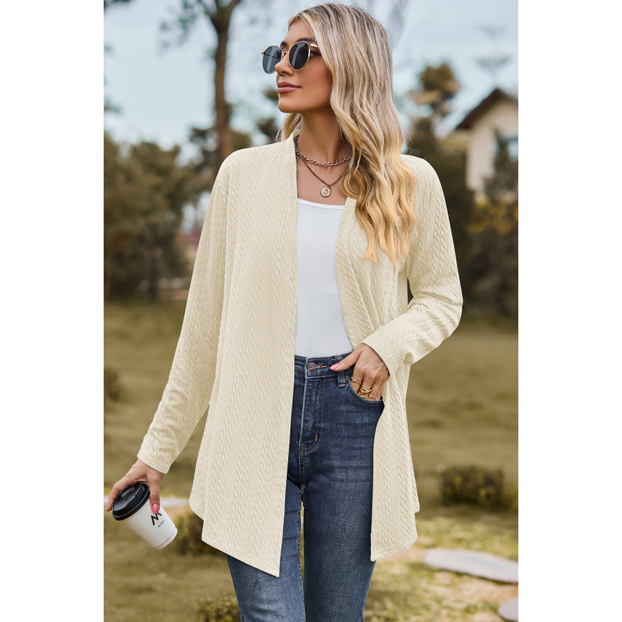 Textured Open Front Long Sleeve Cardigan Apparel and Accessories