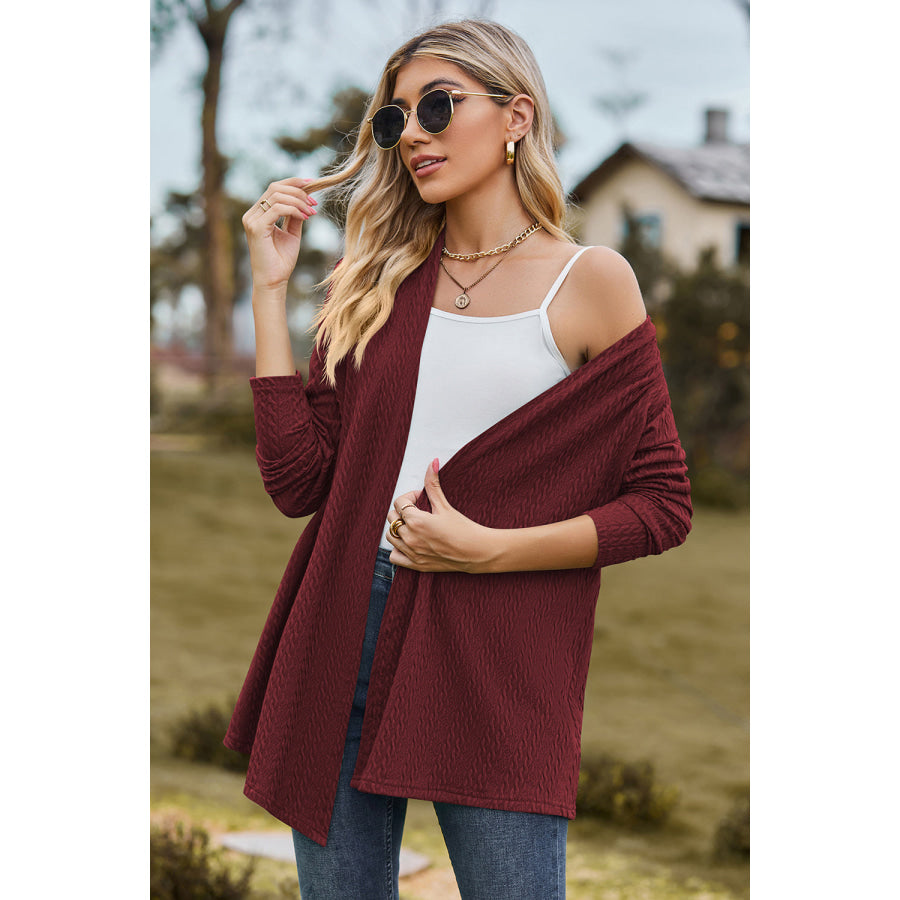 Textured Open Front Long Sleeve Cardigan Apparel and Accessories