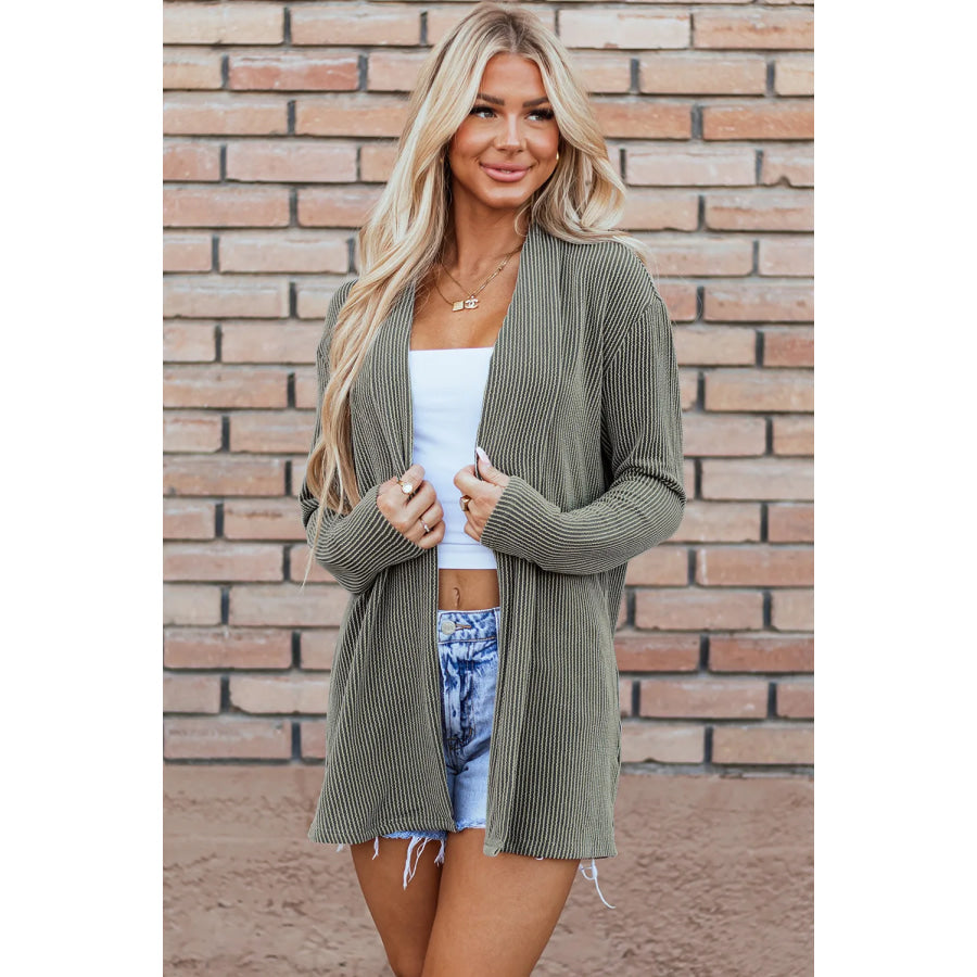 Textured Open Front Long Sleeve Cover Up Apparel and Accessories