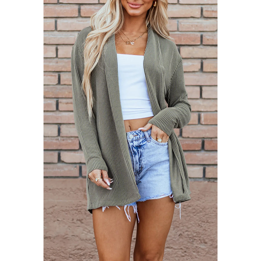 Textured Open Front Long Sleeve Cover Up Sage / S Apparel and Accessories