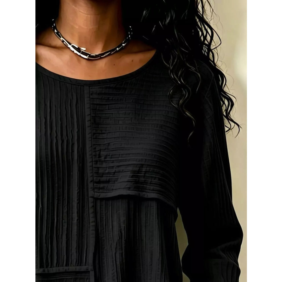Textured Patchwork Long Sleeve Casual T-Shirt Apparel and Accessories