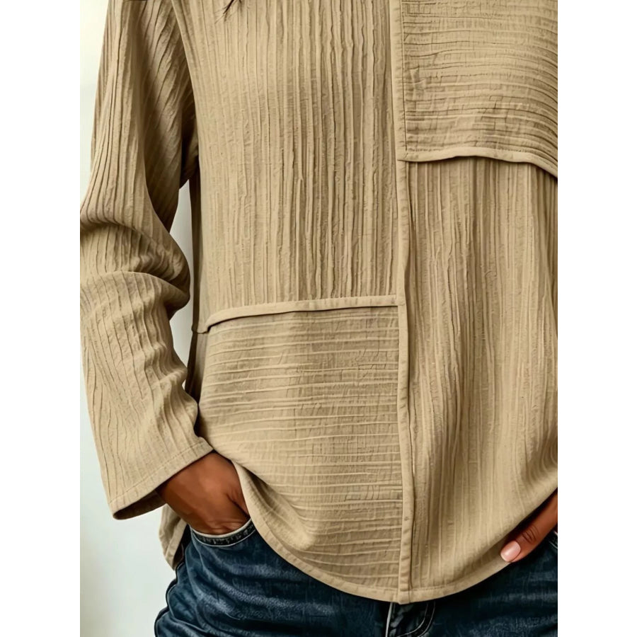 Textured Patchwork Long Sleeve Casual T-Shirt Apparel and Accessories