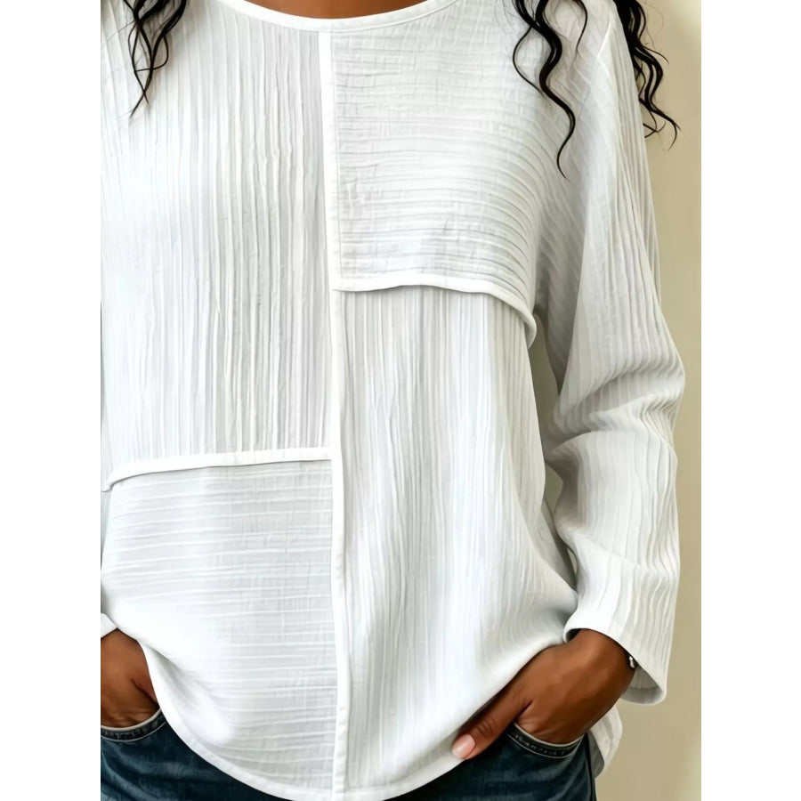 Textured Patchwork Long Sleeve Casual T-Shirt Apparel and Accessories