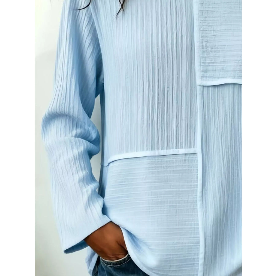 Textured Patchwork Long Sleeve Casual T-Shirt Apparel and Accessories