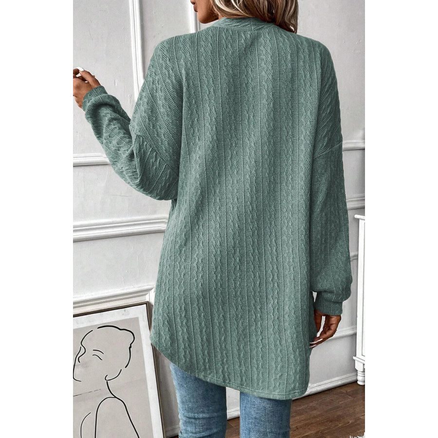 Textured Pocketed Open Front Long Sleeve Cover Up Apparel and Accessories