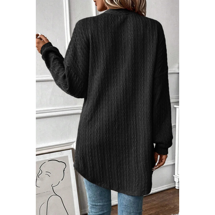 Textured Pocketed Open Front Long Sleeve Cover Up Apparel and Accessories