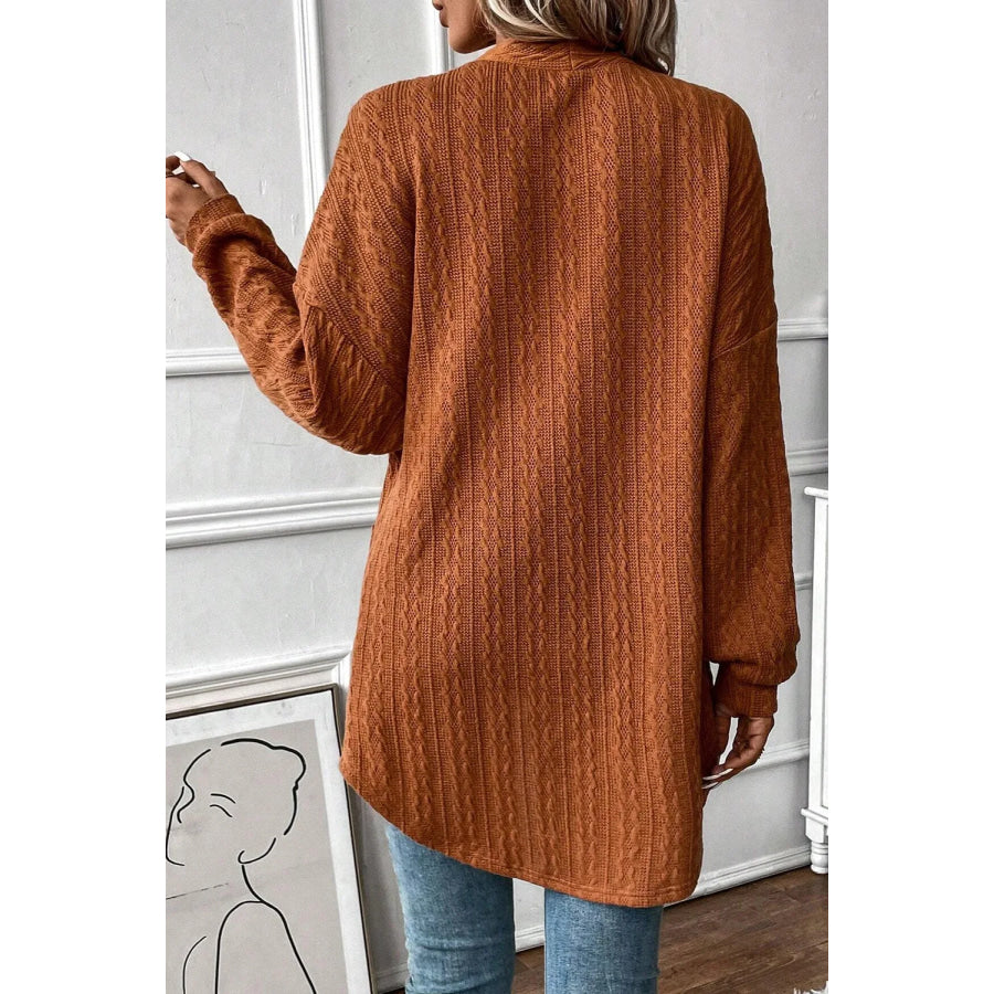 Textured Pocketed Open Front Long Sleeve Cover Up Apparel and Accessories