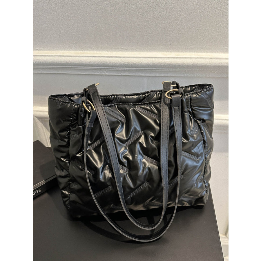 Textured Polyester Shoulder Bag Black / One Size Apparel and Accessories