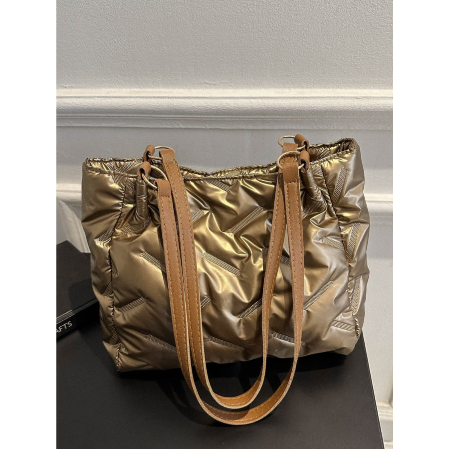 Textured Polyester Shoulder Bag Gold / One Size Apparel and Accessories