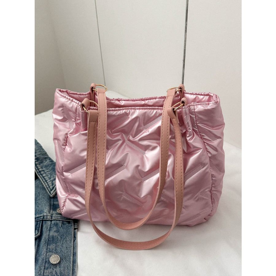 Textured Polyester Shoulder Bag Pink / One Size Apparel and Accessories