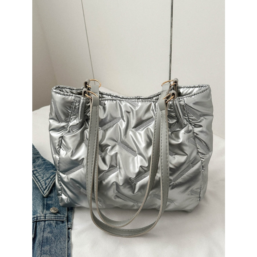 Textured Polyester Shoulder Bag Silver / One Size Apparel and Accessories
