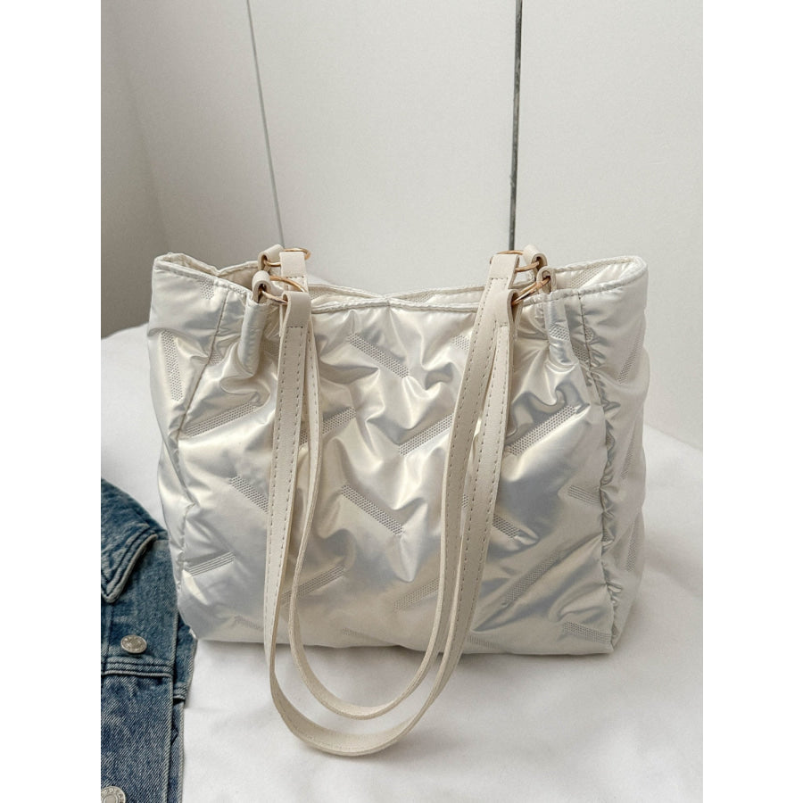 Textured Polyester Shoulder Bag White / One Size Apparel and Accessories