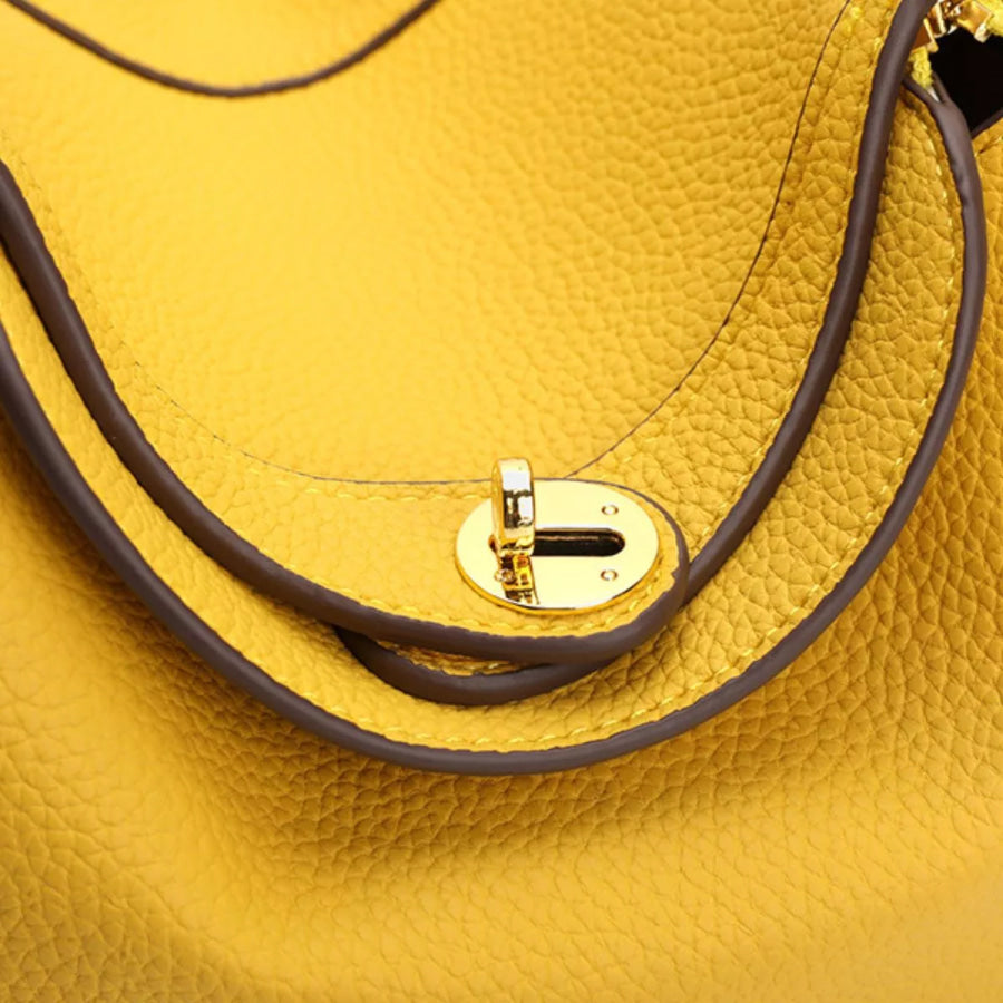 Textured PU Leather Handbag Yellow / onesize Apparel and Accessories