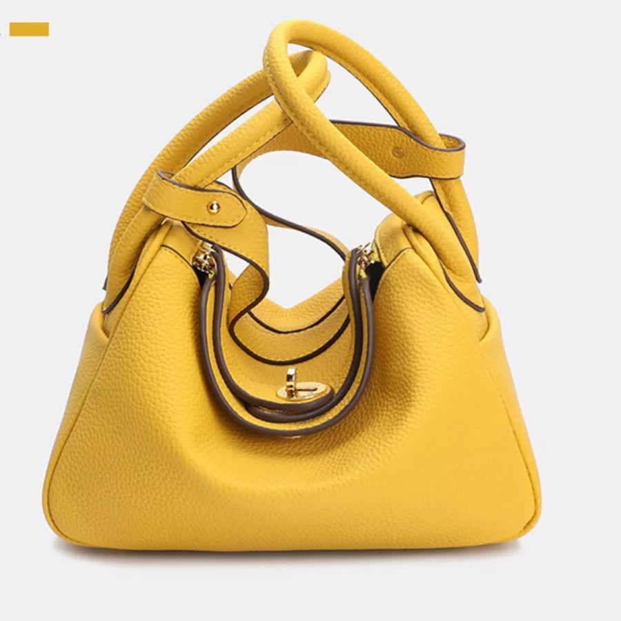 Textured PU Leather Handbag Yellow / onesize Apparel and Accessories