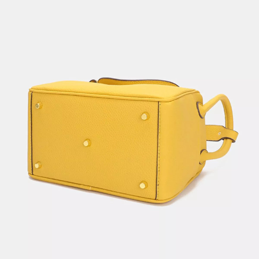 Textured PU Leather Handbag Yellow / onesize Apparel and Accessories