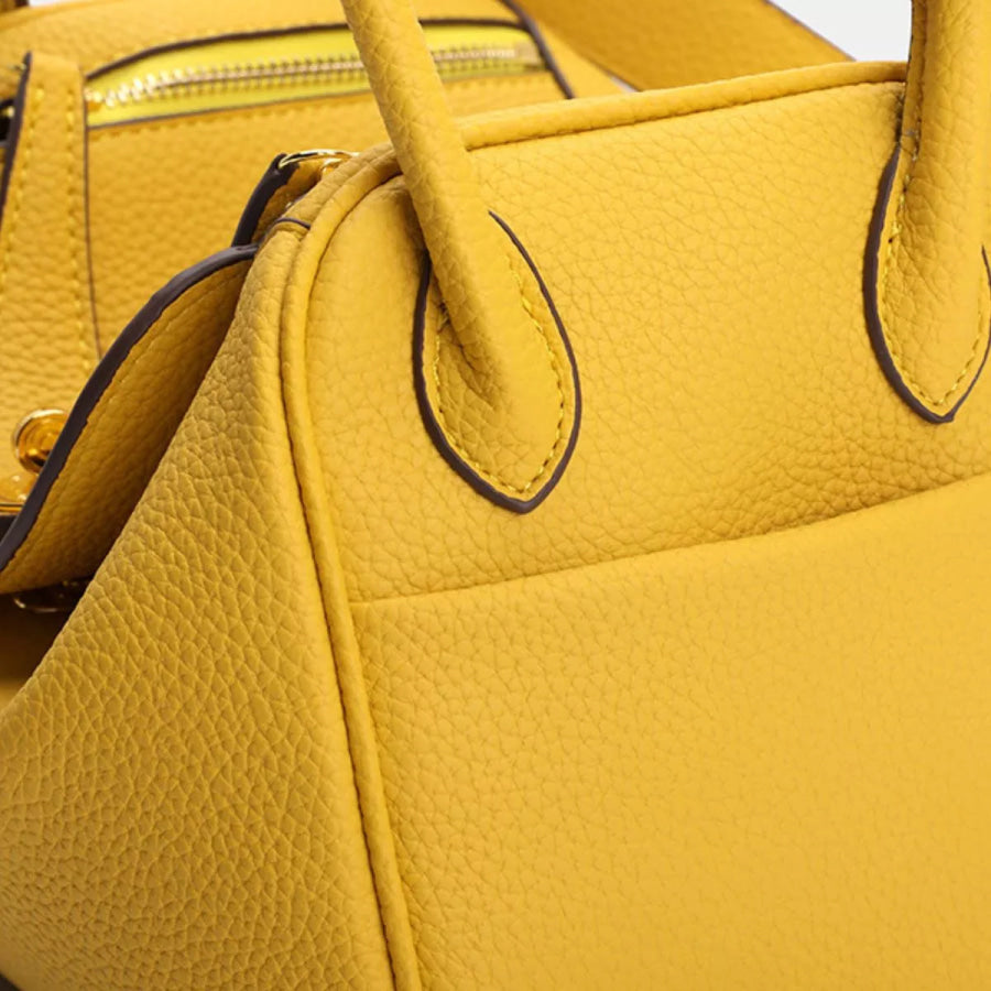 Textured PU Leather Handbag Yellow / onesize Apparel and Accessories