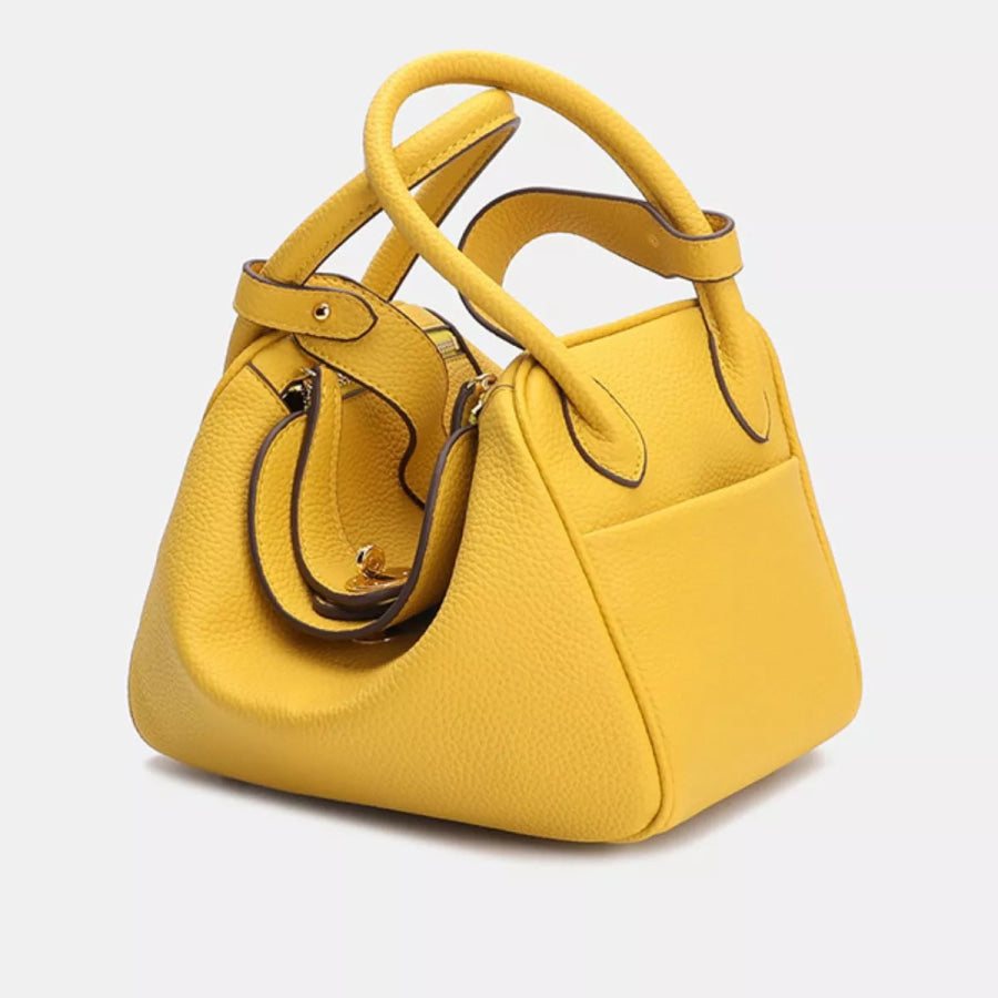 Textured PU Leather Handbag Yellow / onesize Apparel and Accessories