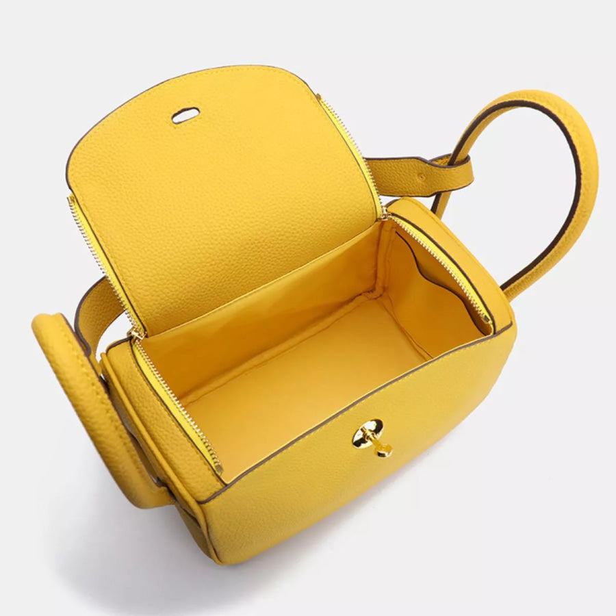 Textured PU Leather Handbag Yellow / onesize Apparel and Accessories
