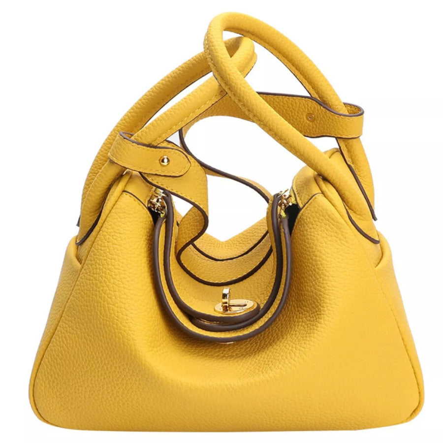 Textured PU Leather Handbag Yellow / onesize Apparel and Accessories