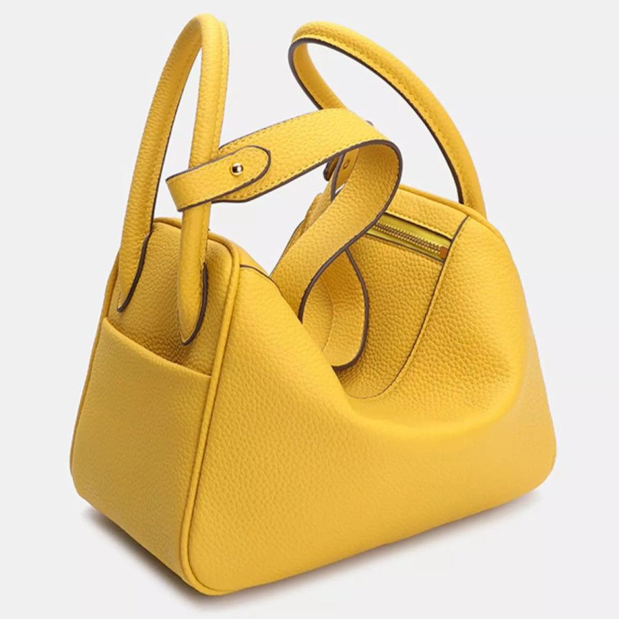 Textured PU Leather Handbag Yellow / onesize Apparel and Accessories