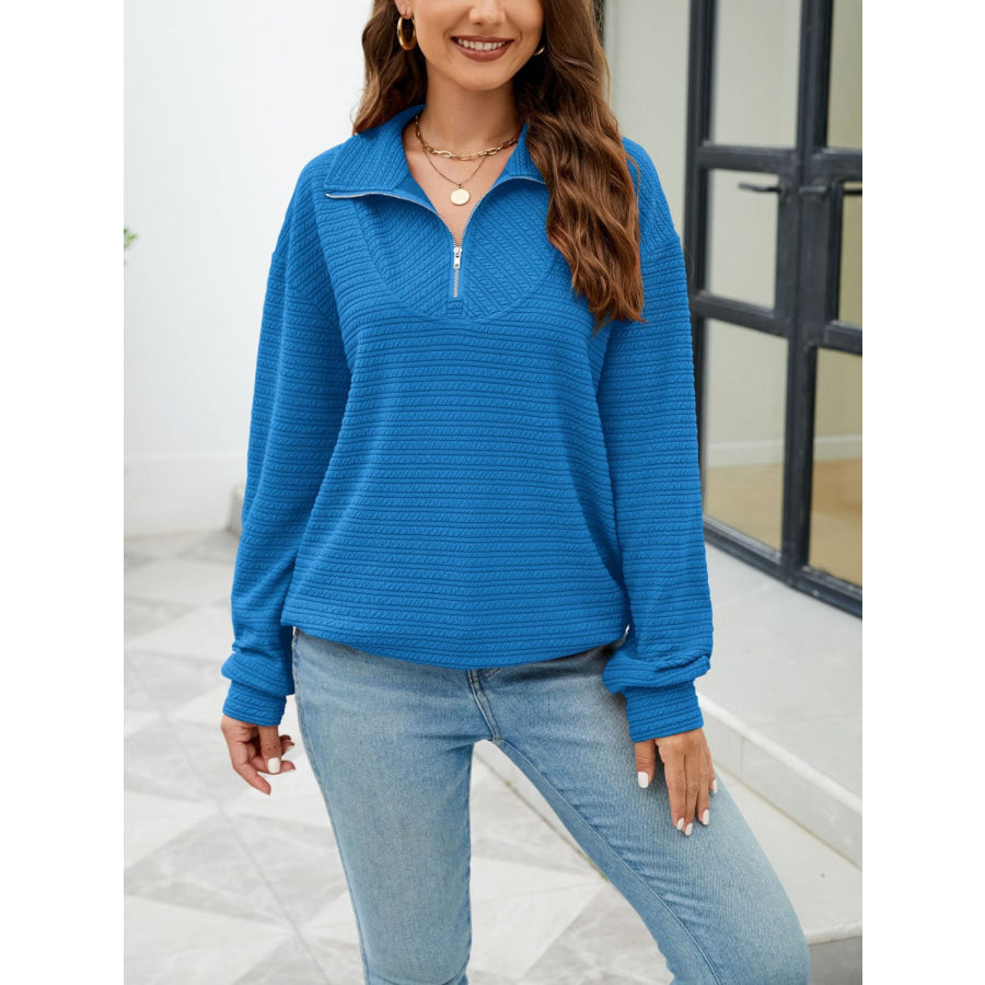 Textured Quarter Zip Long Sleeve Sweatshirt Apparel and Accessories