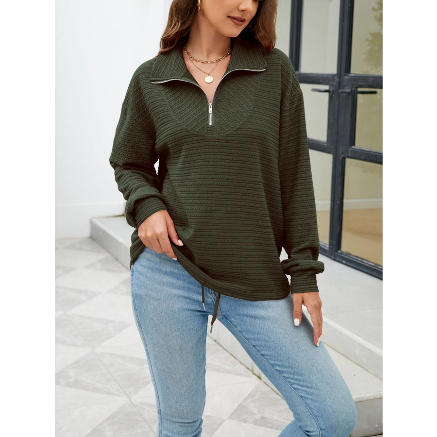 Textured Quarter Zip Long Sleeve Sweatshirt Apparel and Accessories