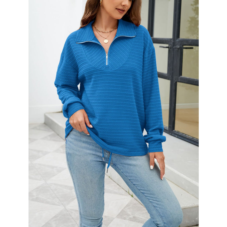 Textured Quarter Zip Long Sleeve Sweatshirt Apparel and Accessories