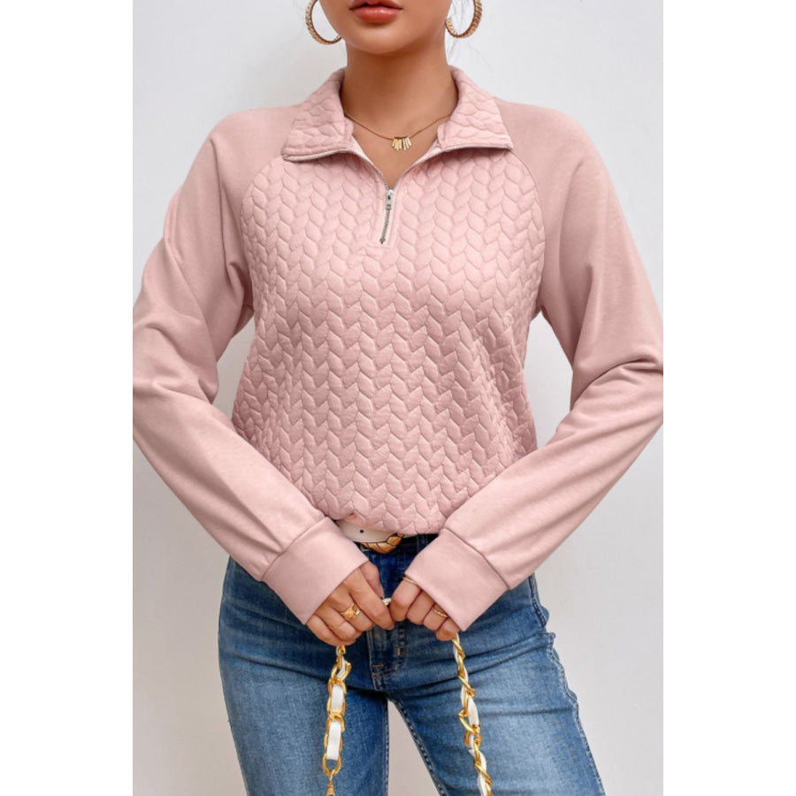 Textured Quarter Zip Long Sleeve Sweatshirt Apparel and Accessories