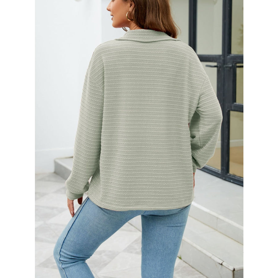 Textured Quarter Zip Long Sleeve Sweatshirt Apparel and Accessories