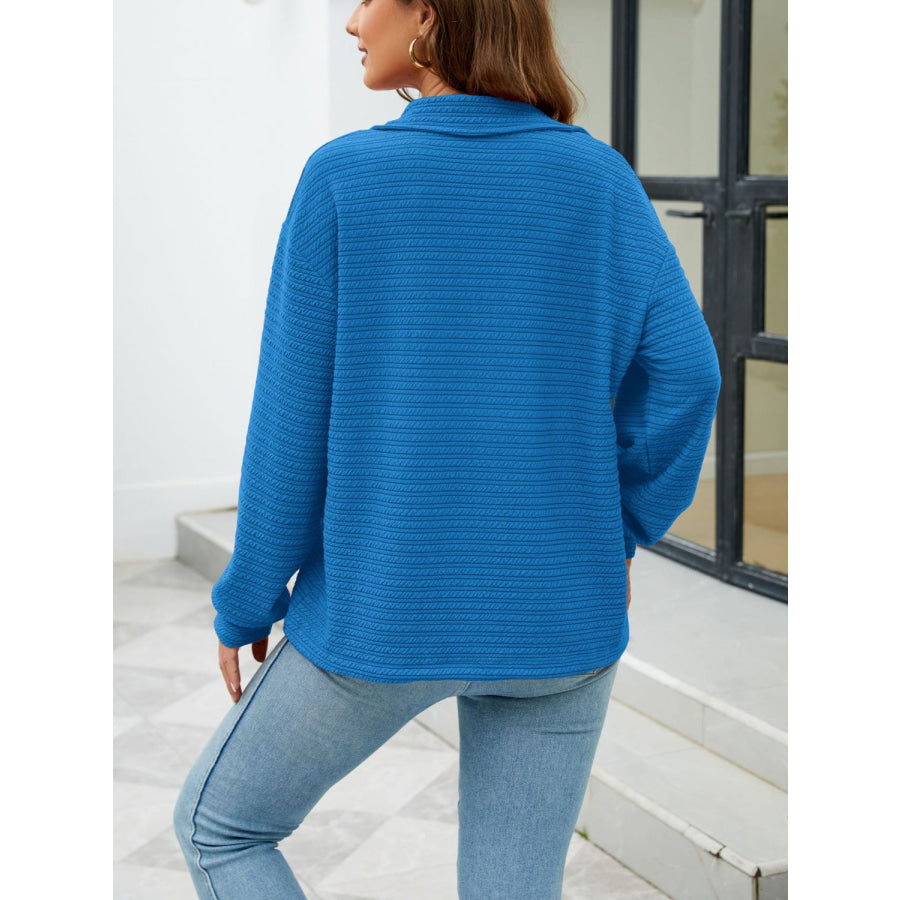 Textured Quarter Zip Long Sleeve Sweatshirt Apparel and Accessories