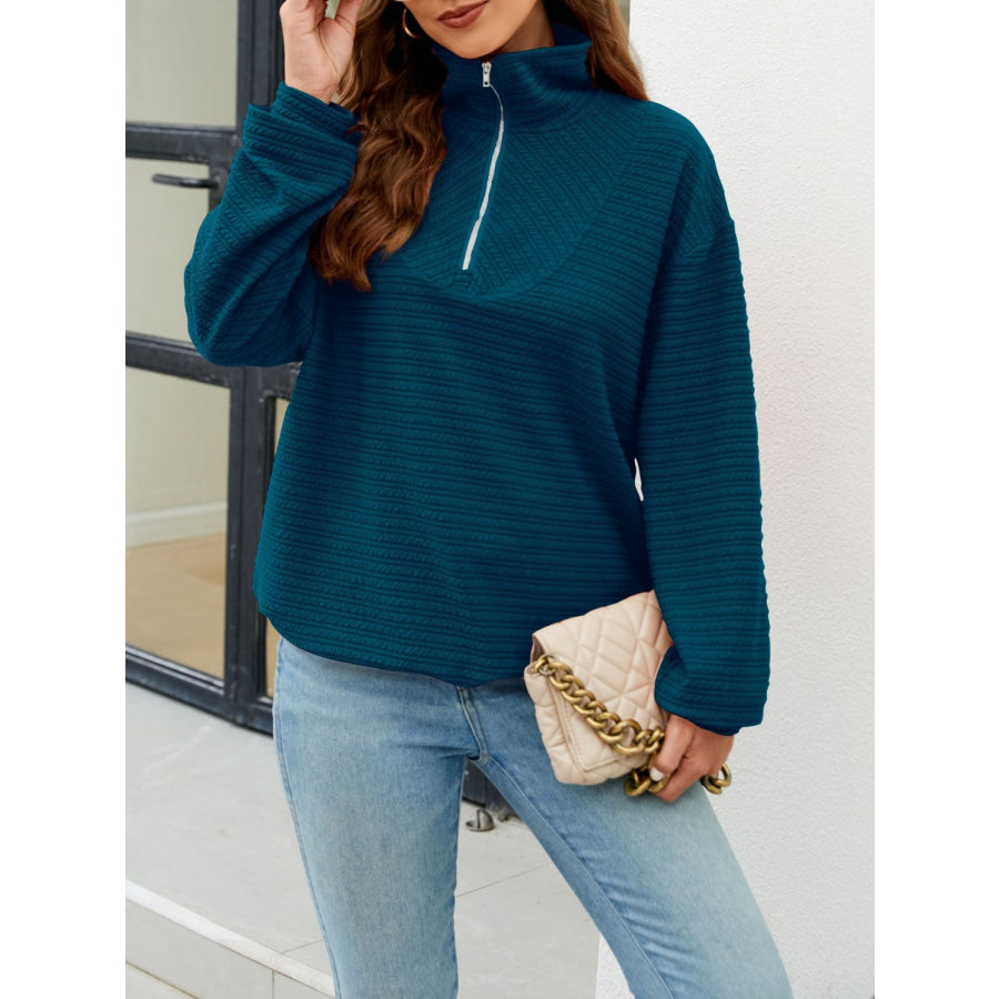 Textured Quarter Zip Long Sleeve Sweatshirt Apparel and Accessories