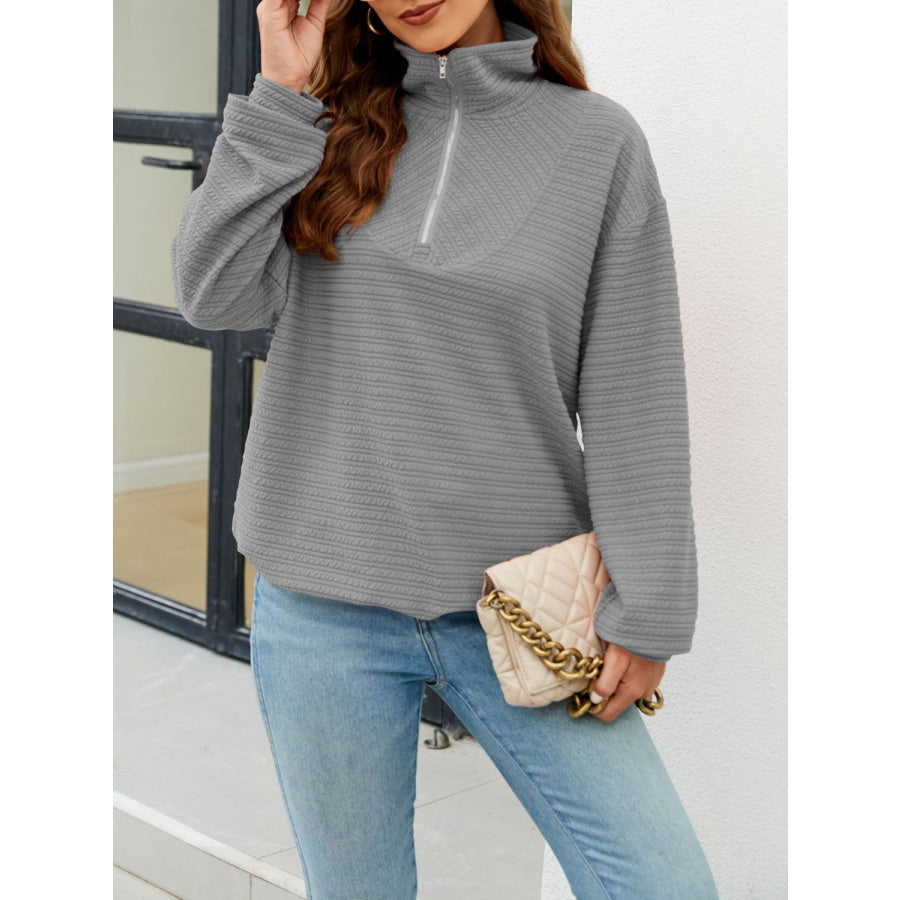 Textured Quarter Zip Long Sleeve Sweatshirt Apparel and Accessories