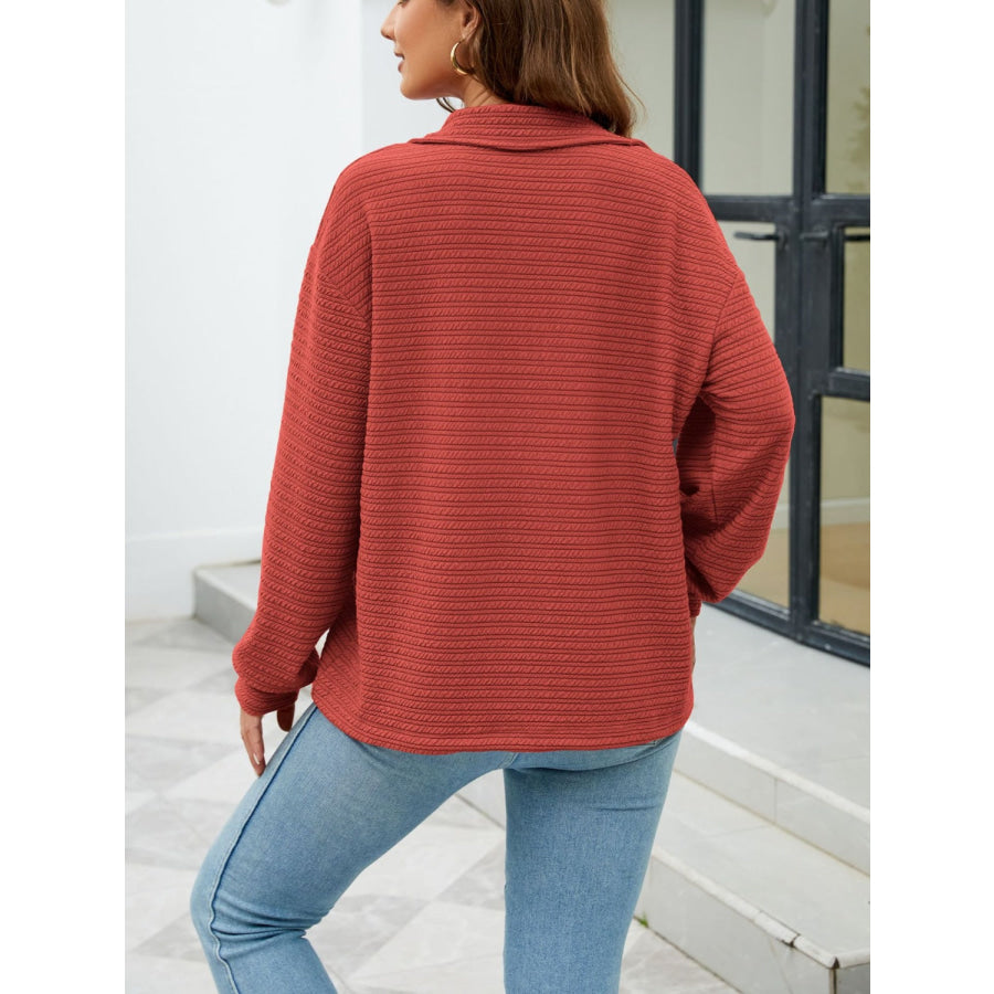 Textured Quarter Zip Long Sleeve Sweatshirt Apparel and Accessories