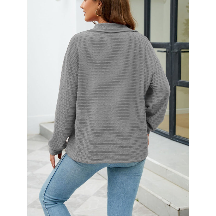 Textured Quarter Zip Long Sleeve Sweatshirt Apparel and Accessories