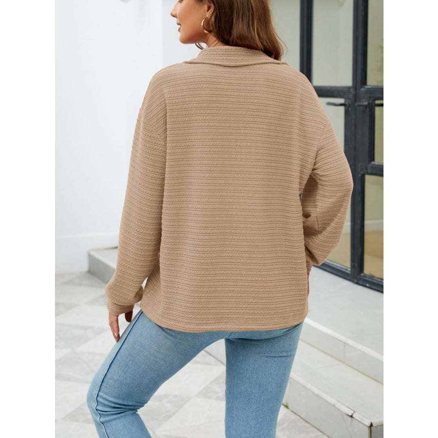 Textured Quarter Zip Long Sleeve Sweatshirt Apparel and Accessories