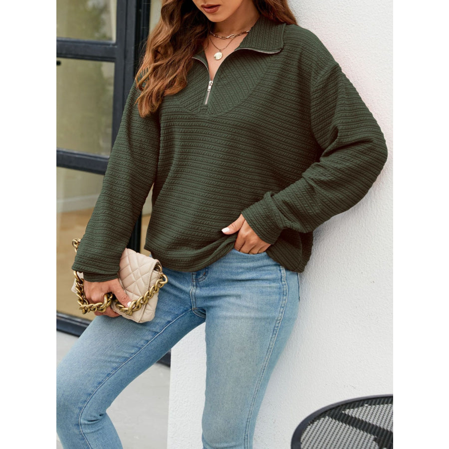 Textured Quarter Zip Long Sleeve Sweatshirt Apparel and Accessories