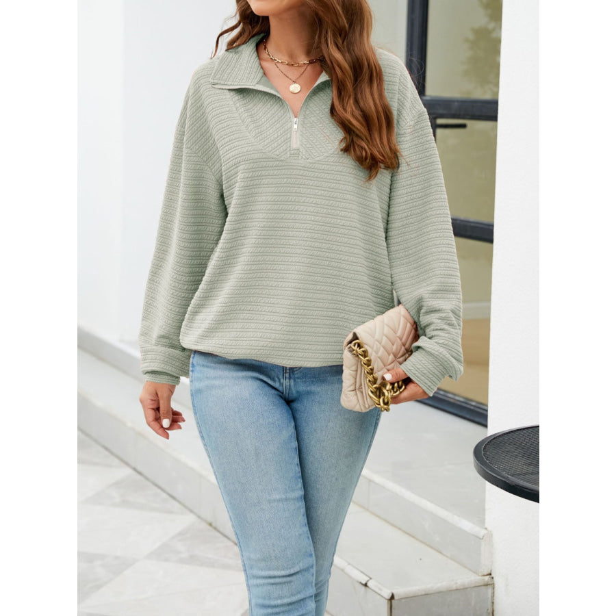 Textured Quarter Zip Long Sleeve Sweatshirt Apparel and Accessories