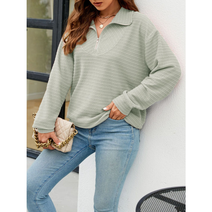 Textured Quarter Zip Long Sleeve Sweatshirt Apparel and Accessories