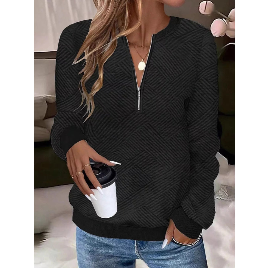 Textured Quarter-Zip Sweatshirt Black / S Apparel and Accessories