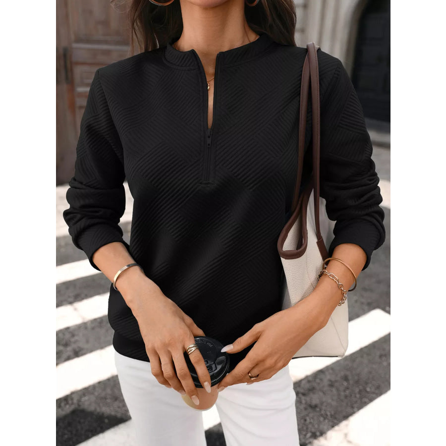 Textured Quarter-Zip Sweatshirt Black / S Apparel and Accessories